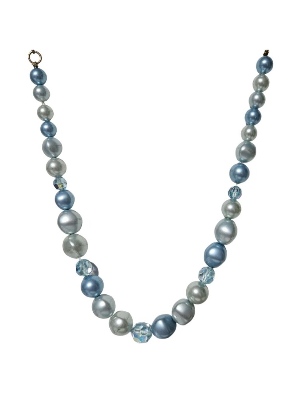 Vintage Faux Pearl Beaded Necklace Blue White Beads Retro Fashion Jewelry Women